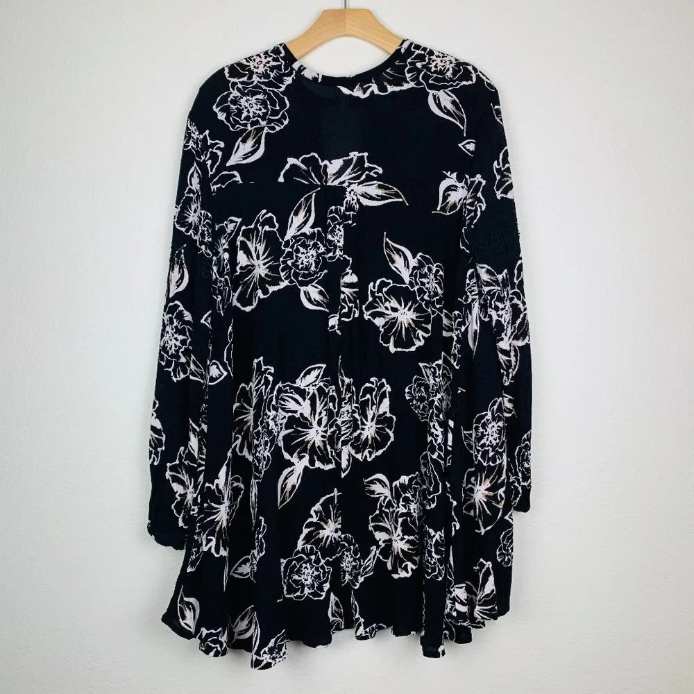 Free People Black Tree Swing Floral Tunic‎ Mini Dress Boho Size XS